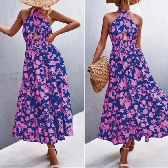 Boho floral print halter maxi dress - Picture 7 of 9